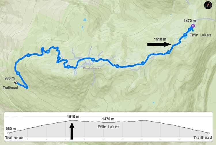 エルフィンレイク Eflin Lakesトレイル　ルートマップと標高データ