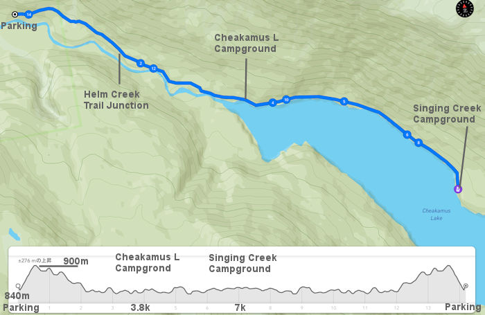 チェカマスレイク　Cheakamus Lake ルートマップと標高データ